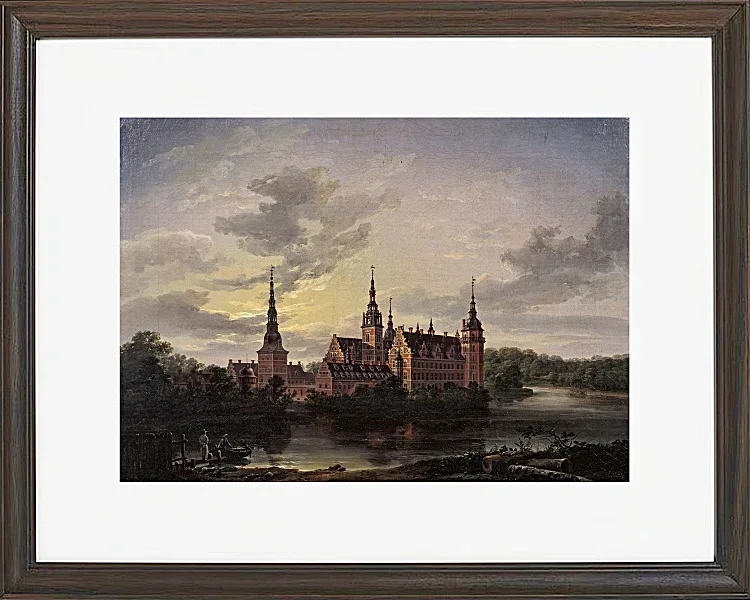 Johan Christian Dahl – Schloss Frederiksborg im Mondschein 1817 | Giclée Kunstdruck gerahmt