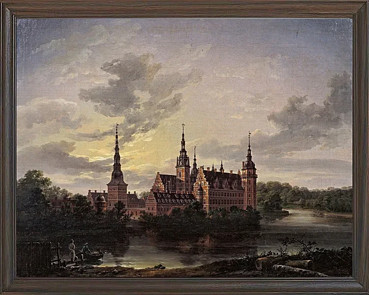Johan Christian Dahl – Schloss Frederiksborg im Mondschein 1817 | Giclée Kunstdruck gerahmt