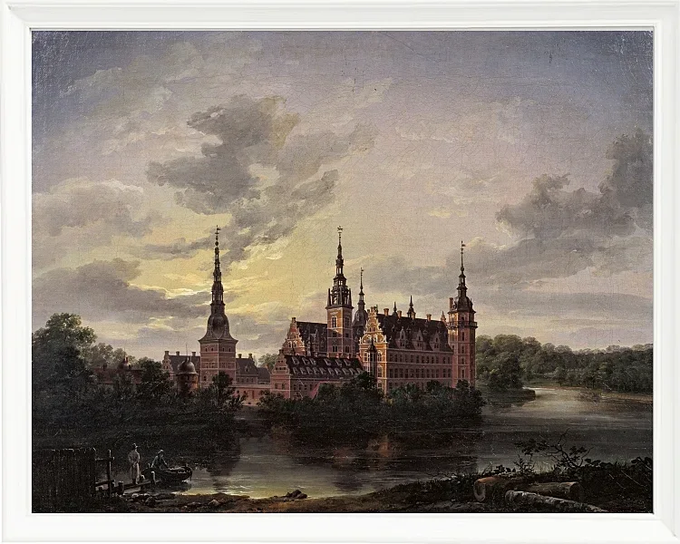 Johan Christian Dahl – Schloss Frederiksborg im Mondschein 1817 | Giclée Kunstdruck gerahmt
