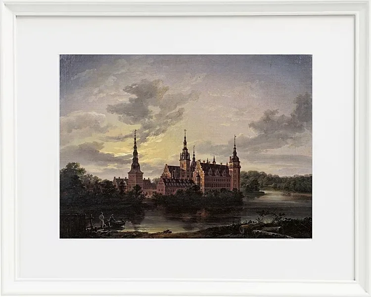 Johan Christian Dahl – Schloss Frederiksborg im Mondschein 1817 | Giclée Kunstdruck gerahmt