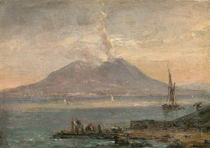 Johan Christian Dahl | Vesuv set fra Posillipo  - 1847 | Indrammet kunsttryk | Romantic | formida
