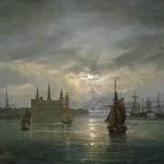 Johan Christian Dahl – Schloss Kronborg im Mondschein 1849 | Giclée Kunstdruck gerahmt