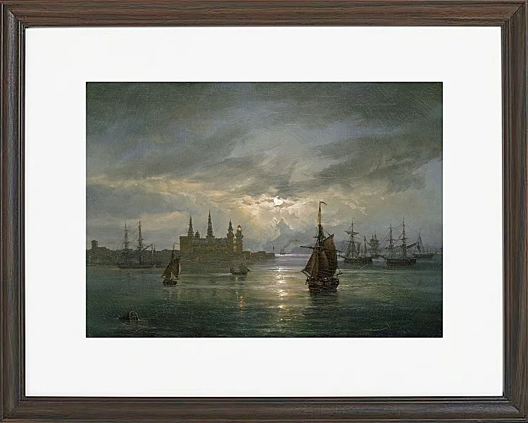 Johan Christian Dahl – Schloss Kronborg im Mondschein 1849 | Giclée Kunstdruck gerahmt