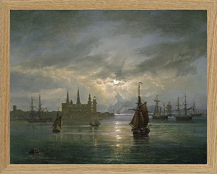 Johan Christian Dahl – Schloss Kronborg im Mondschein 1849 | Giclée Kunstdruck gerahmt