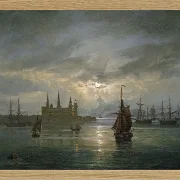 Johan Christian Dahl – Schloss Kronborg im Mondschein 1849 | Giclée Kunstdruck gerahmt
