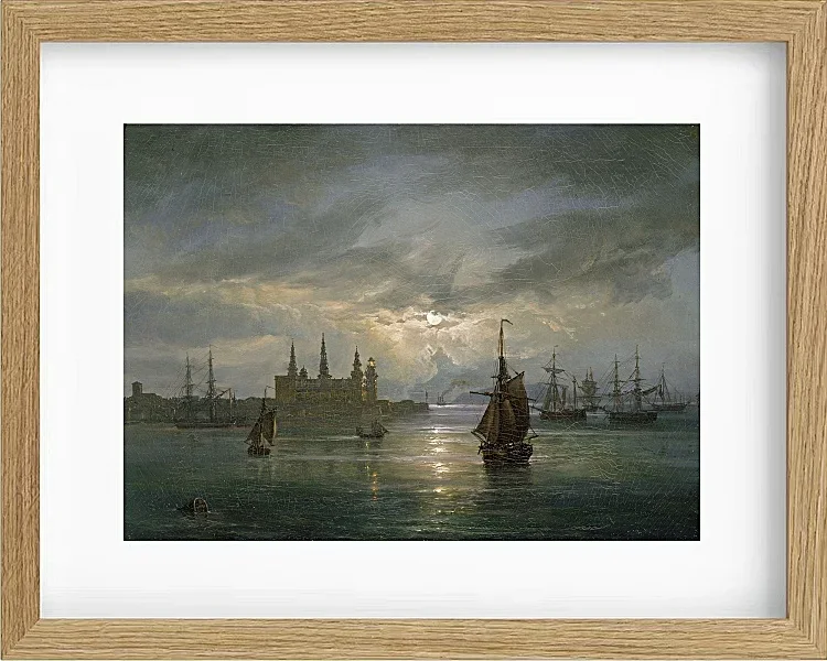 Johan Christian Dahl – Schloss Kronborg im Mondschein 1849 | Giclée Kunstdruck gerahmt