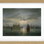Johan Christian Dahl – Schloss Kronborg im Mondschein 1849 | Giclée Kunstdruck gerahmt