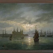 Johan Christian Dahl – Schloss Kronborg im Mondschein 1849 | Giclée Kunstdruck gerahmt