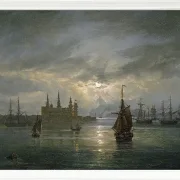 Johan Christian Dahl – Schloss Kronborg im Mondschein 1849 | Giclée Kunstdruck gerahmt