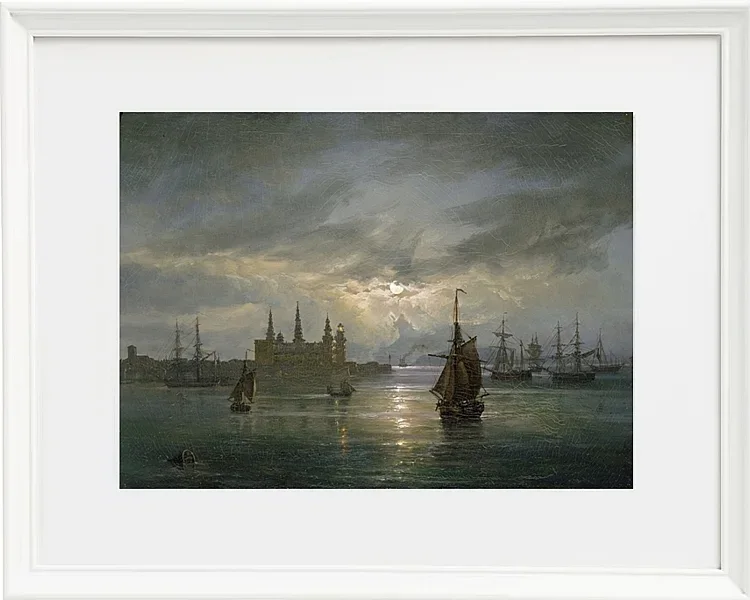 Johan Christian Dahl – Schloss Kronborg im Mondschein 1849 | Giclée Kunstdruck gerahmt