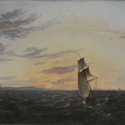 Johan Christian Dahl – Seeblick auf die Küste der Insel Rügen im Abendlicht - 1818 | Giclée Kunstdruck gerahmt