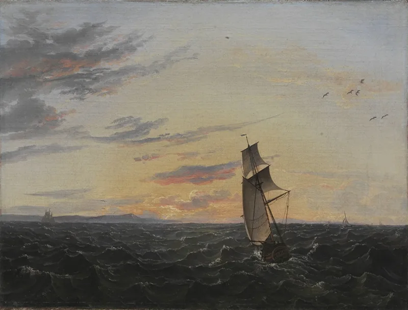Johan Christian Dahl – Seeblick auf die Küste der Insel Rügen im Abendlicht - 1818 | Giclée Kunstdruck gerahmt