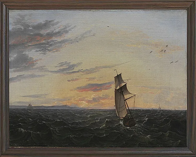 Johan Christian Dahl – Seeblick auf die Küste der Insel Rügen im Abendlicht - 1818 | Giclée Kunstdruck gerahmt