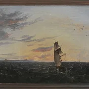 Johan Christian Dahl – Seeblick auf die Küste der Insel Rügen im Abendlicht - 1818 | Giclée Kunstdruck gerahmt