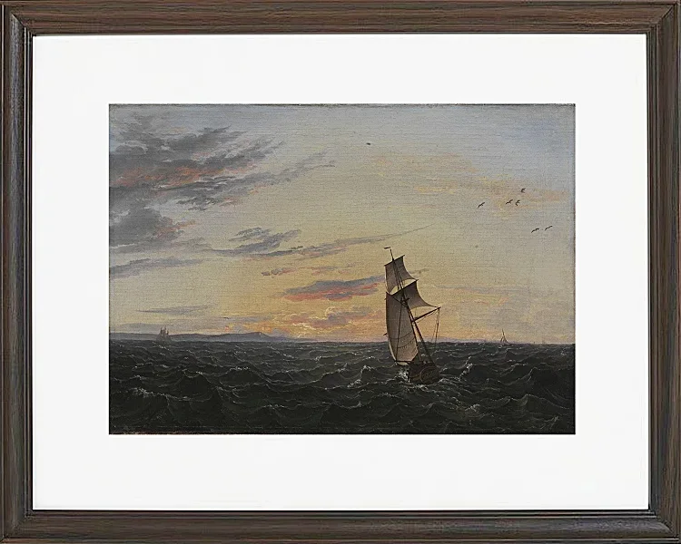 Johan Christian Dahl – Seeblick auf die Küste der Insel Rügen im Abendlicht - 1818 | Giclée Kunstdruck gerahmt
