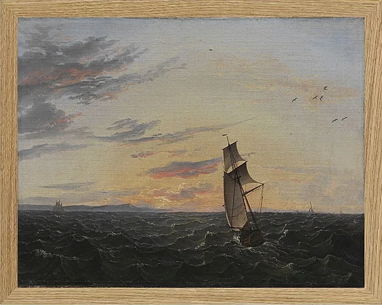Johan Christian Dahl – Seeblick auf die Küste der Insel Rügen im Abendlicht - 1818 | Giclée Kunstdruck gerahmt