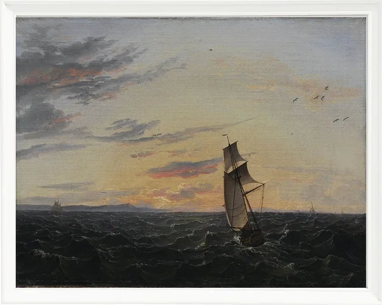 Johan Christian Dahl – Seeblick auf die Küste der Insel Rügen im Abendlicht - 1818 | Giclée Kunstdruck gerahmt