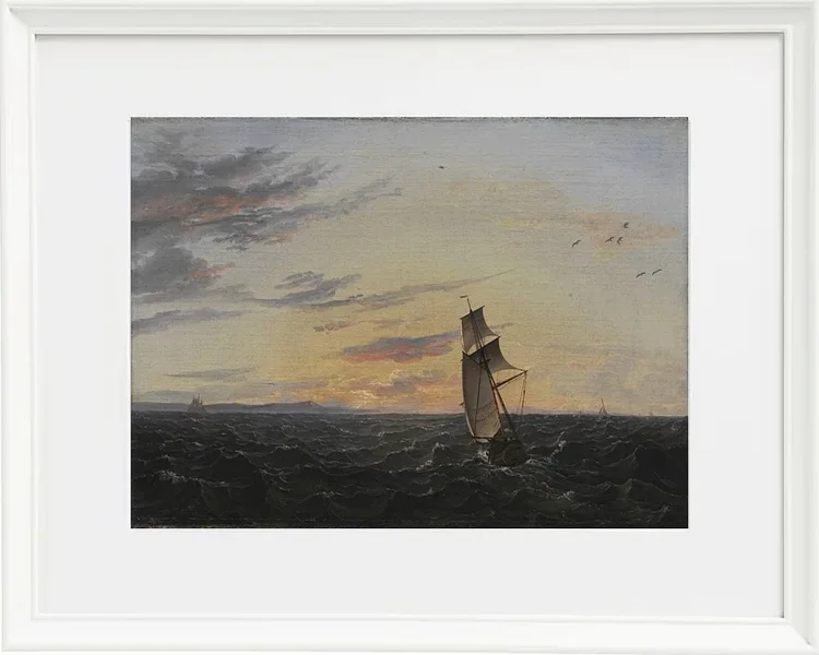 Johan Christian Dahl – Seeblick auf die Küste der Insel Rügen im Abendlicht - 1818 | Giclée Kunstdruck gerahmt
