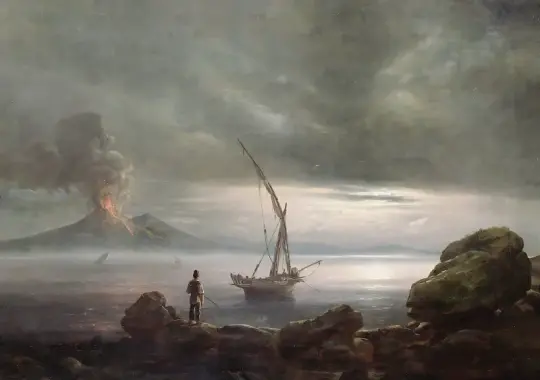 Johan Christian Dahl | Vulkan om aftenen, Sicilien - 1821 | Indrammet kunsttryk | Romantic | formida