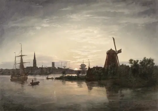 Johan Christian Dahl | Swinemünde i måneskin - 1840 | Romantic | formida