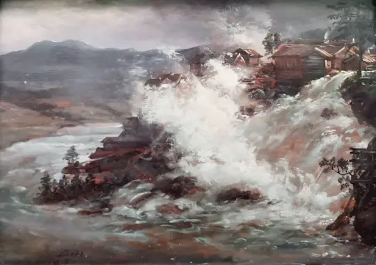 Johan Christian Dahl | Vandfald i Norge - 1852 | Indrammet kunsttryk | Romantic | formida