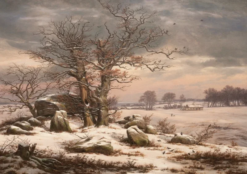 Johan Christian Dahl | Vinterlandskab ved Vordingborg - 1827 | Indrammet kunsttryk | Romantic | formida
