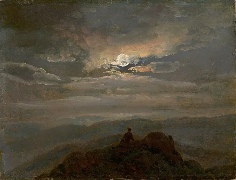 Johan Christian Dahl – Wanderer auf einem Berggipfel 1823 | Giclée Kunstdruck gerahmt