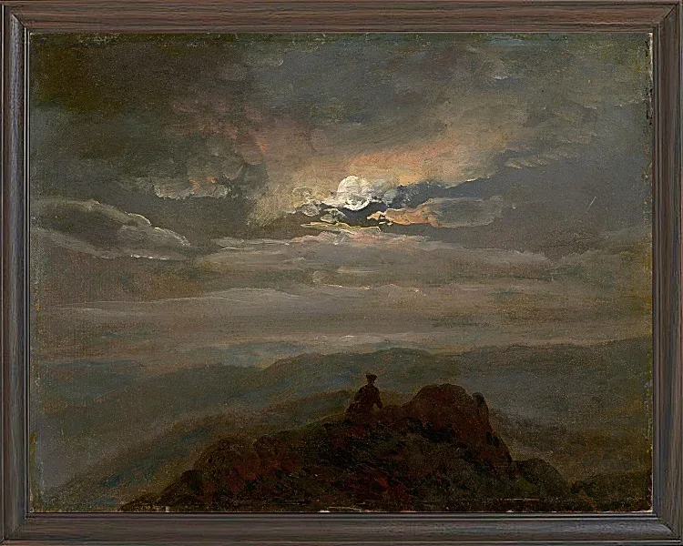 Johan Christian Dahl – Wanderer auf einem Berggipfel 1823 | Giclée Kunstdruck gerahmt