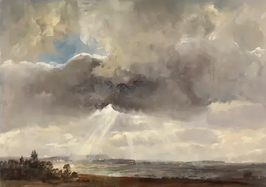 Johan Christian Dahl | Skyer og solstråler over Windberg nær Dresden - 1857 | Indrammet kunsttryk | Romantic | formida