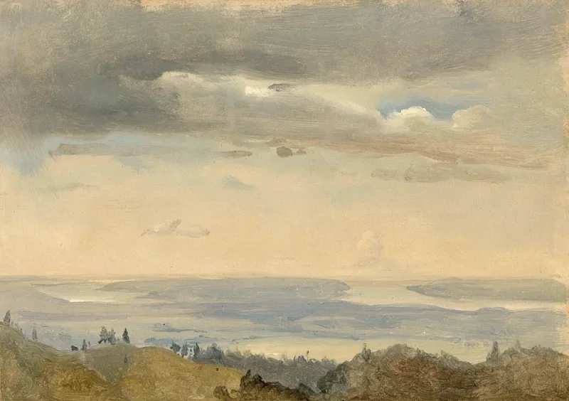 Johan Christian Dahl | Skystudie med flodlandskab - 1825 | Indrammet kunsttryk | Romantic | formida