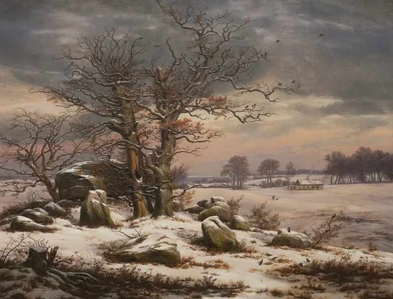 Johan Christian Dahl – Winterlandschaft bei Vordingborg 1827 | Giclée Kunstdruck gerahmt