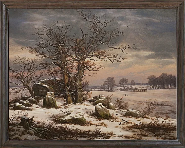 Johan Christian Dahl – Winterlandschaft bei Vordingborg 1827 | Giclée Kunstdruck gerahmt