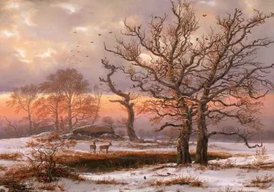 Johan Christian Dahl | Dansk vinterlandskab med stendysser - 1838 | Indrammet kunsttryk | Romantic | formida