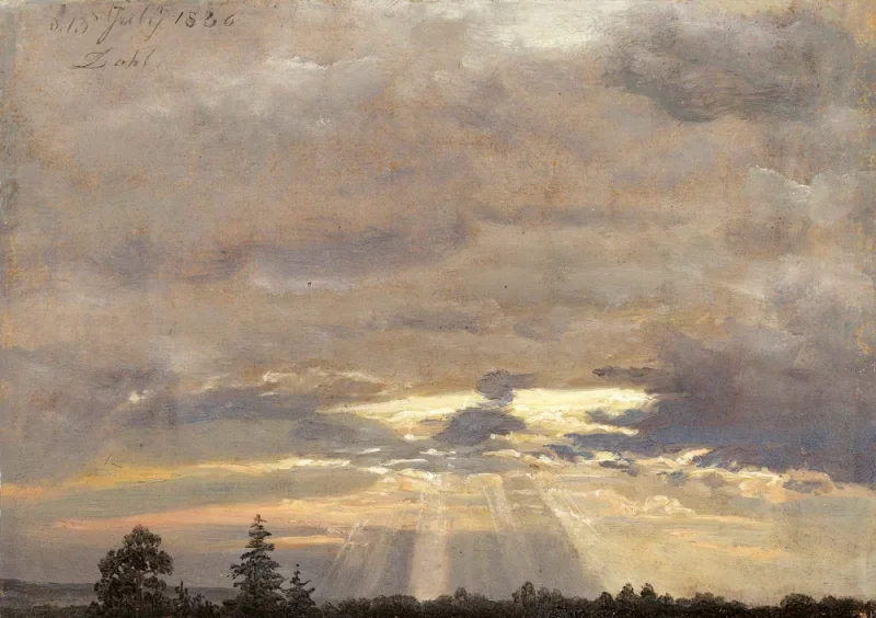 Johan Christian Dahl | Skystudie med solstråler - 1836 | Indrammet kunsttryk | Romantic | formida