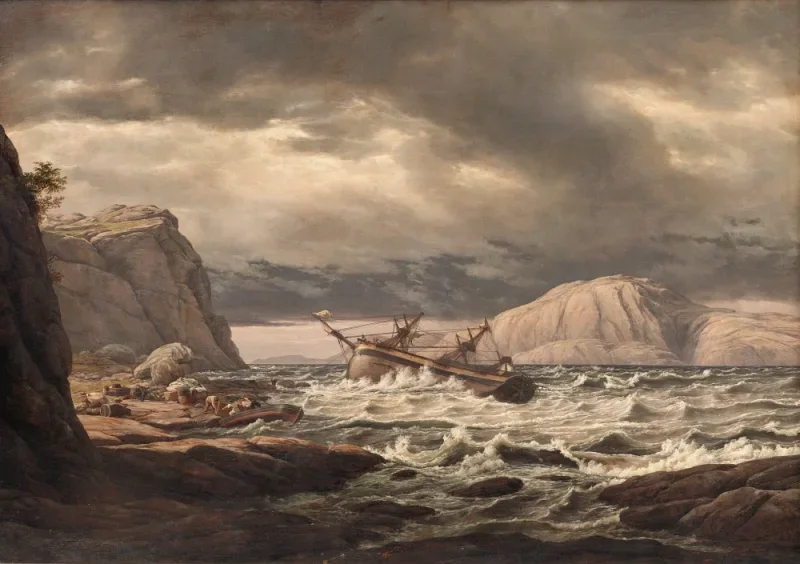 Johan Christian Dahl | Et skibsforlis på Norges kyst – 1832 | Indrammet kunsttryk | Romantic | formida