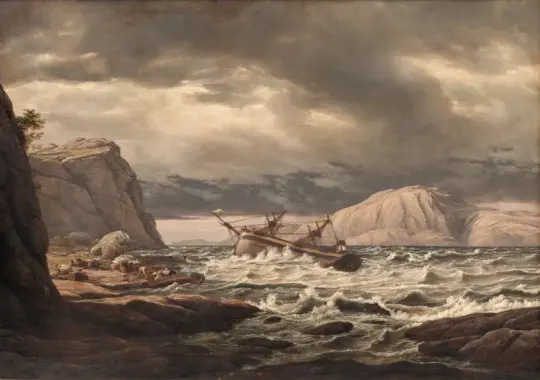 Johan Christian Dahl | Et skibsforlis på Norges kyst – 1832 | Indrammet kunsttryk | Romantic | formida