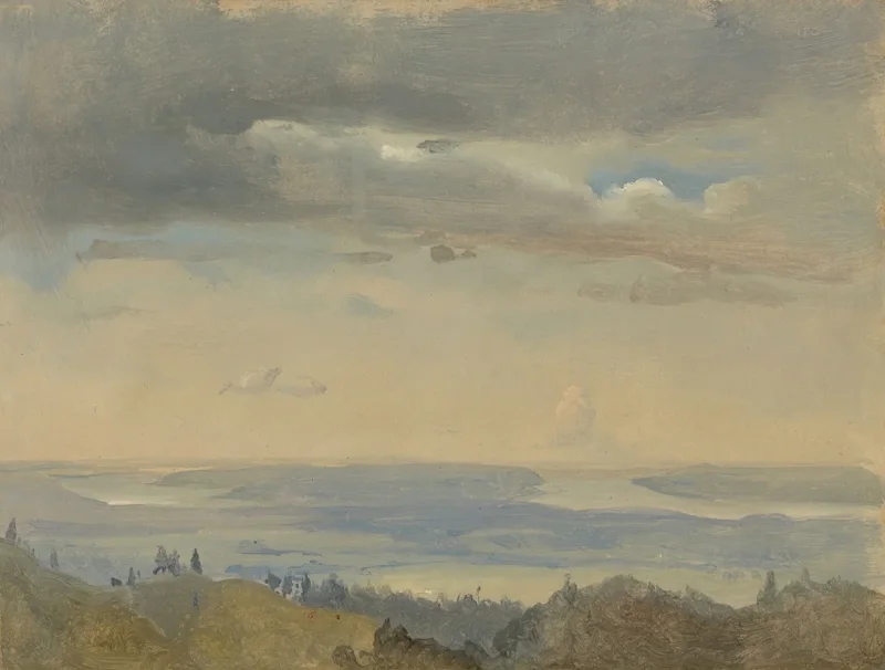 Johan Christian Dahl – Wolkenstudie mit Flusslandschaft 1825 | Giclée Kunstdruck gerahmt