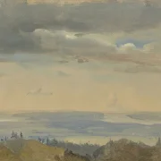 Johan Christian Dahl – Wolkenstudie mit Flusslandschaft 1825 | Giclée Kunstdruck gerahmt