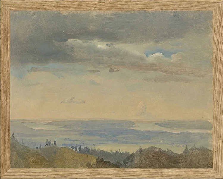 Johan Christian Dahl – Wolkenstudie mit Flusslandschaft 1825 | Giclée Kunstdruck gerahmt