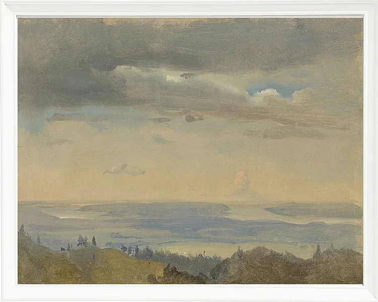 Johan Christian Dahl – Wolkenstudie mit Flusslandschaft 1825 | Giclée Kunstdruck gerahmt