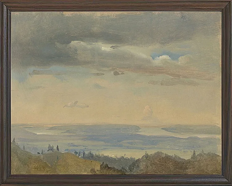 Johan Christian Dahl – Wolkenstudie mit Flusslandschaft 1825 | Giclée Kunstdruck gerahmt
