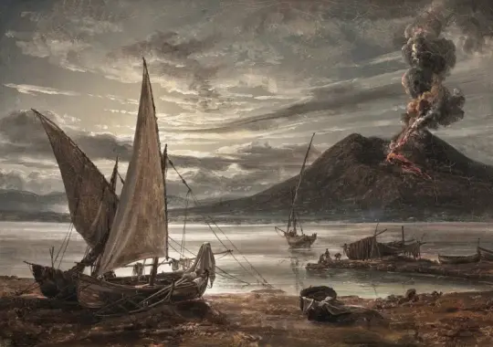Johan Christian Dahl | Ausbruch des Vesuvs. Mondlicht – 1821 | Gerahmter Kunstdruck | Romantik | formida