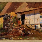 Johan Lundbye – Außerhalb des Kuhstalls 1847 | Giclée Kunstdruck gerahmt