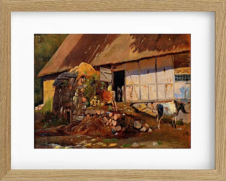 Johan Lundbye – Außerhalb des Kuhstalls 1847 | Giclée Kunstdruck gerahmt