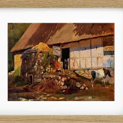 Johan Lundbye – Außerhalb des Kuhstalls 1847 | Giclée Kunstdruck gerahmt