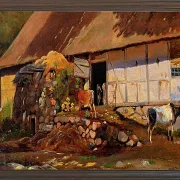 Johan Lundbye – Außerhalb des Kuhstalls 1847 | Giclée Kunstdruck gerahmt