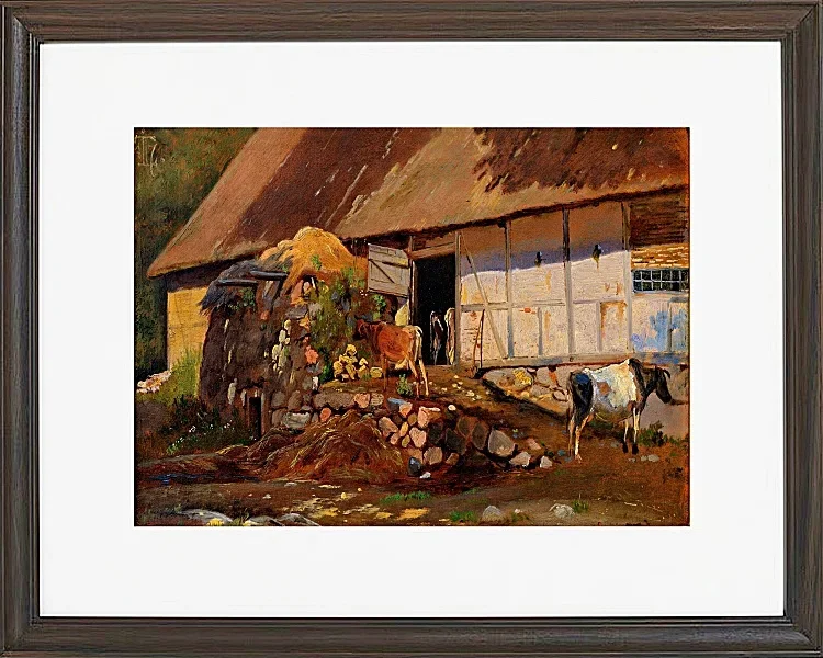 Johan Lundbye – Außerhalb des Kuhstalls 1847 | Giclée Kunstdruck gerahmt