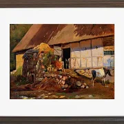 Johan Lundbye – Außerhalb des Kuhstalls 1847 | Giclée Kunstdruck gerahmt