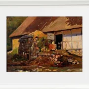 Johan Lundbye – Außerhalb des Kuhstalls 1847 | Giclée Kunstdruck gerahmt