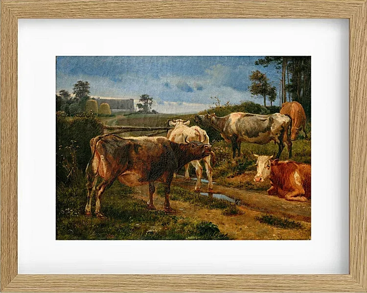 Johan Lundbye – Brüllende Kühe am Zauntor 1847 | Giclée Kunstdruck gerahmt